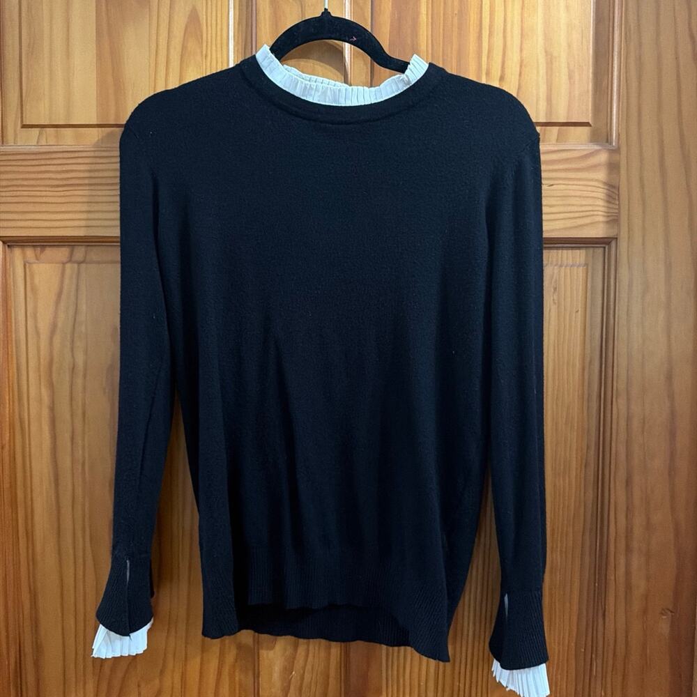 Women's Black Vila Milamo Sweater with White Ruffle Cuffs Size M! Wool Blend